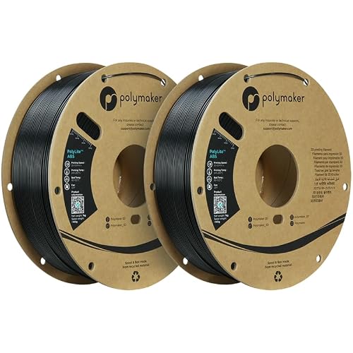 Polymaker ABS Filament 1.75mm Black*2, 2kg 3D Printing Filament, PolyLite ABS 3D Printer Filament, Heat Resistant, Strong & Durable, Dimensional Accuracy +/- 0.03mm