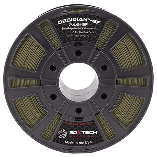 3DXTECH - 1.75mm Obsidian Glass Fiber + PA6 - Markforged Onyx Alternative 3D Filament 1kg Reel, 3D Printing Filament - Made in USA (Flat Dark Earth, 1.75mm)