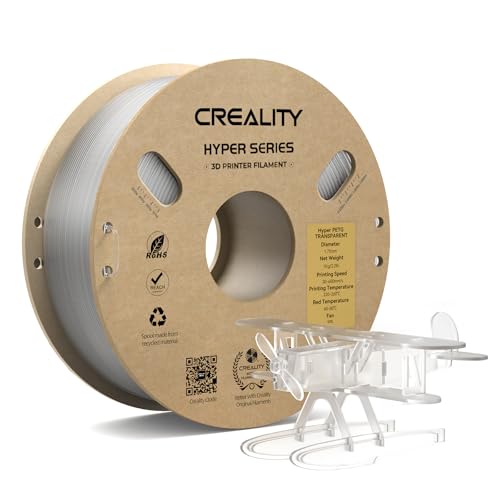 CREALITY Hyper PETG 1.75mm 3D Printer Filament, Up to 600mm/s High Speed Rapid PETG, 1kg (2.2lb) Neatly Wound Cardboard Spool, Dimensional Accuracy ±0.03mm, Fit for Most 3D Printers, Transparent