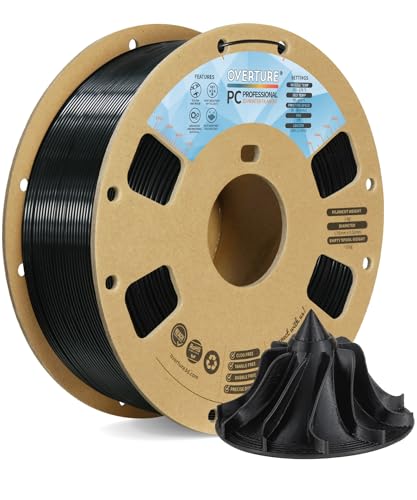 OVERTURE PC Professional Filament, Cardboard Spool, 1kg(2.2lbs), Dimensional Accuracy Probability +/- 0.02mm, Fit Most FDM Printer (Black)