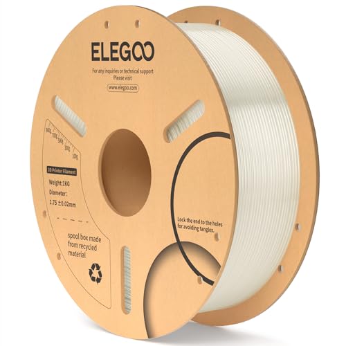 ELEGOO PLA Filament 1.75mm Clear 1KG, 3D Printer Filament Dimensional Accuracy +/- 0.02mm, 1kg Cardboard Spool(2.2lbs) 3D Printing Filament Fits for Most FDM 3D Printers