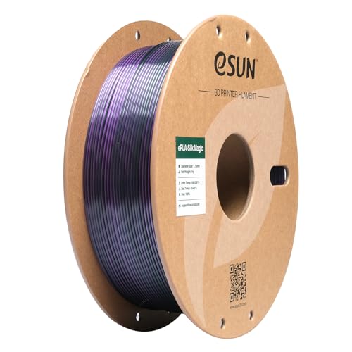 eSUN Silk Magic PLA Filament 1.75mm, Shiny Silk Dual Color Co Extrusion 3D Printer Filament, 1KG (2.2 LBS) Spool 3D Printing Color Change Filament for 3D Printers, Black Purple
