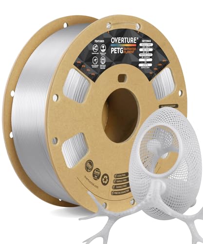 OVERTURE Transparent Filament Clear PETG Filament 1.75mm, PETG Transparent 3D Printer Consumables, 1kg Filament (2.2lbs), Dimensional Accuracy Probability +/- 0.02 mm,Transparent