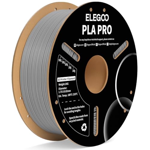 ELEGOO PLA PRO Filament 1.75mm Gray 1KG, 30-250mm/s Printing Speed Improved Rigidity 3D Printer Filament Dimensional Accuracy +/- 0.02mm, 1kg Spool (2.2lbs)
