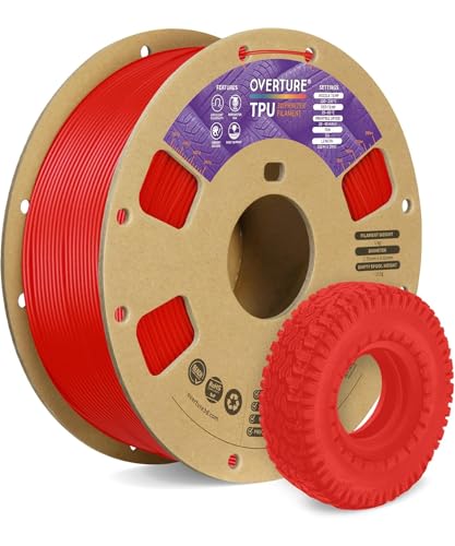 OVERTURE TPU Filament 1.75mm Flexible TPU Roll, 95A Soft 3D Printer Filament, 1kg Spool (2.2 lbs), Dimensional Accuracy +/- 0.02 mm (TPU Red)
