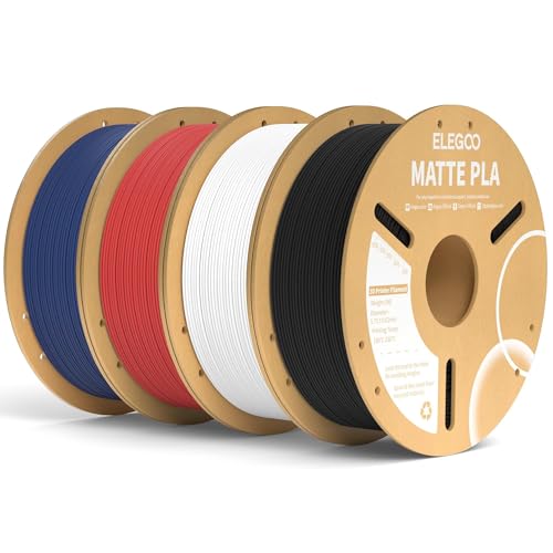 ELEGOO Matte PLA Filament Bundle 4KG, 1.75mm 3D Printer Filament Dimensional Accuracy +/- 0.02mm, 1kg Carboard Spool (2.2lbs) Fits for Most FDM 3D Printers(Black, White, Navy Blue, Ruby Red)