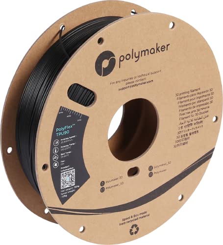 Polymaker TPU Filament 1.75mm Black, 0.75kg Shore 90A Flexible 3D Printer Filament 1.75mm - PolyFlex TPU90 3D Printing TPU Filament 0.75kg Black Soft Flexible Filament