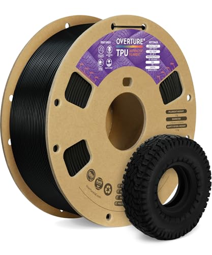 OVERTURE TPU Filament 1.75mm Flexible Roll, 95A Soft 3D Printer Filament, 1kg Spool (2.2 lbs), Fit Most FDM Printer (TPU Black)