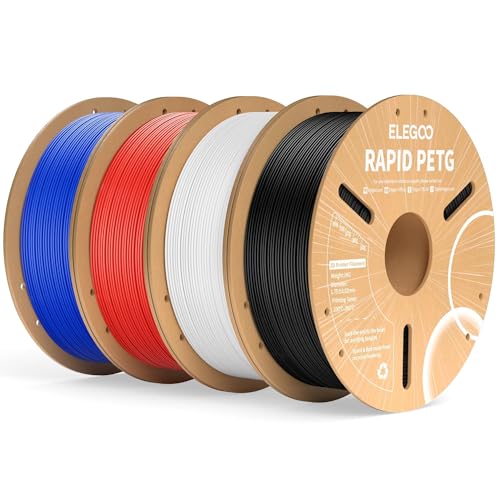 ELEGOO Rapid PETG Filament 1.75mm Bundle 4KG, High Speed 30-600mm/s 3D Printer Filament Accuracy +/- 0.02 mm, 1kg Cardboard Spool(2.2lbs), Fits for Most FDM 3D Printers(Black, White, Blue, Red)