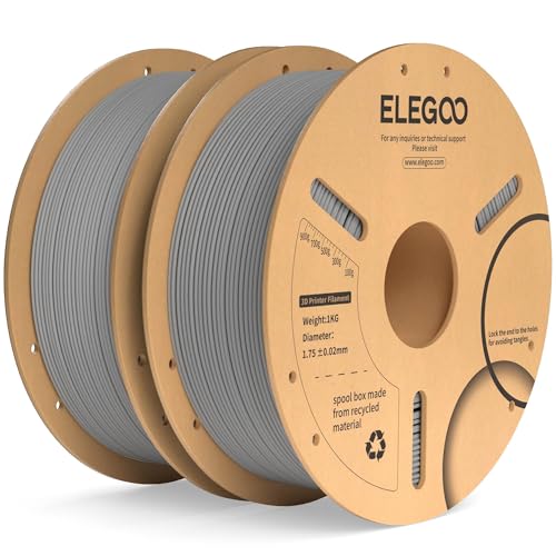 ELEGOO PLA Plus Filament 1.75mm Gray 2KG, PLA+ Tougher and Stronger 3D Printer Filament Pro Dimensional Accuracy +/- 0.02mm, 2 Pcs 1kg Spool(2.2lbs) Fits for Most FDM 3D Printers