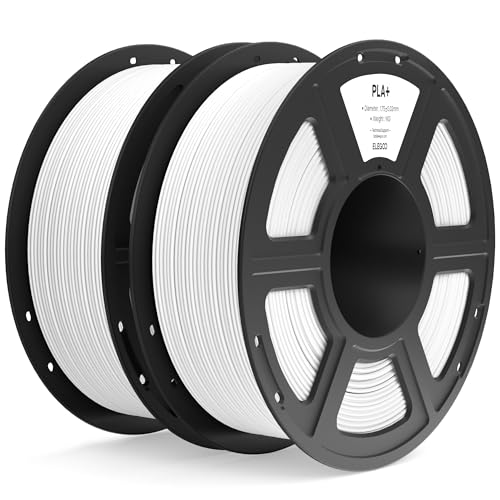 ELEGOO PLA+ Filament 1.75mm White 2KG, High Toughness PLA Plus 3D Printer Filament Dimensional Accuracy +/- 0.02mm, 2pcs 1kg Spool(2.2lbs) Fits for Most FDM 3D Printers
