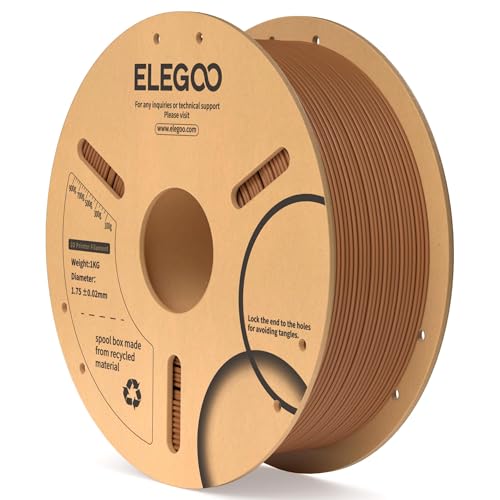 ELEGOO PLA Filament 1.75mm Brown 1KG, 3D Printer Filament Dimensional Accuracy +/- 0.02mm, 1kg Cardboard Spool(2.2lbs) 3D Printing Filament Fits for Most FDM 3D Printers