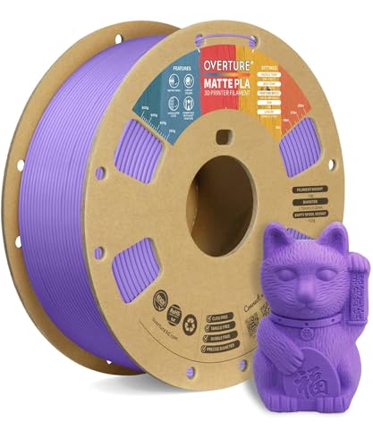 OVERTURE Matte PLA 3D Printer Filament 1.75mm, Matt Surface & Low Warping Filament 1kg Spool (2.2 lbs), Accuracy +/- 0.02 mm, Fit Most FDM Printers (Matte Purple)
