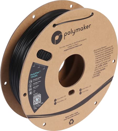 Polymaker TPU Filament 1.75mm Black, 0.75kg Shore 95A Flexible 3D Printer Filament 1.75mm - PolyFlex TPU95 3D Printing TPU Filament 0.75kg Black Soft Flexible Filament