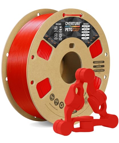 OVERTURE PETG 3D Printer Filament 1.75mm, Neatly Wound Durable PETG 1kg Spool (2.2lbs), Strong Toughness Filament, Dimensional Accuracy +/- 0.02mm, Fit Most FDM Printers (Red)