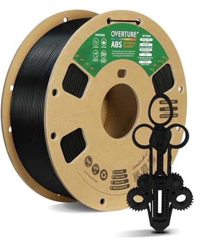 OVERTURE ABS Filament 1.75mm, High Strength & Heat-Resistant 3D Printer Filament, Low Warping, Excellent Durability, ABS 1kg (2.2lbs) Cardboard Spool, High Precision +/- 0.02mm (Black 1-Pack)