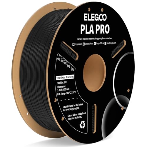 ELEGOO PLA PRO Filament 1.75mm Black 1KG, 30-250mm/s Printing Speed Improved Rigidity 3D Printer Filament Dimensional Accuracy +/- 0.02mm, 1kg Spool (2.2lbs)
