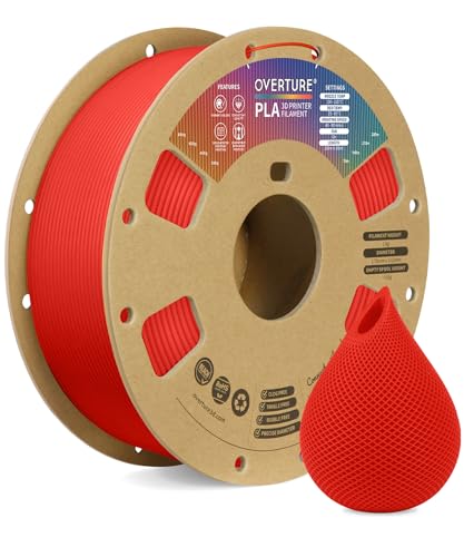 OVERTURE PLA Filament 1.75mm, Neatly Wound 3D Printer Filament 1kg Spool (2.2lbs), Dimensional Accuracy +/- 0.02 mm, Fit Most FDM 3D Printers (Red)