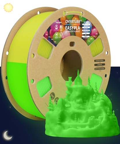 OVERTURE Glow PLA Filament 1.75mm 3D Printer Filament, 1kg Spool (2.2lbs), Dimensional Accuracy +/- 0.02 mm, Fit Most FDM Printer (Glow Yellow)