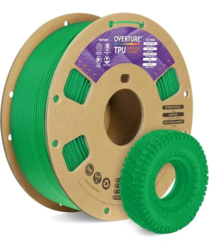 OVERTURE TPU Filament 1.75mm Flexible Roll, 95A Soft 3D Printer Filament, 1kg Spool (2.2 lbs), Fit Most FDM Printer (TPU Green)