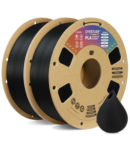 OVERTURE PLA Filament 1.75mm PLA 3D Printer Filament, 2kg Cardboard Spool (4.4lbs), Dimensional Accuracy +/- 0.02mm, Fit Most FDM Printer (Black 2-Pack)