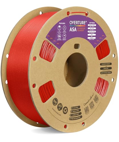 OVERTURE ASA Filament 1.75mm, 1kg Spool (2.2lbs) 3D Printer Filament, Premium Anti-UV, ASA Filament Perfect for Printing Outdoor Functional Parts, Dimensional Accuracy +/- 0.02 mm (Dimond Red)