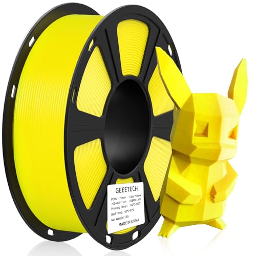 Geeetech PETG Filament 1.75mm Yellow, 1 KG (2.2lbs) Spool 3D Printer Filament, High-Toughness, ±0.02mm Accuracy, Neatly Wound & Moistureproof, Non-Clogging Non-Stringing, Fits Most FDM Printers
