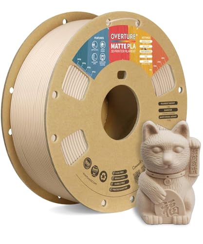 OVERTURE Matte PLA 3D Printer Filament 1.75mm, Matt Surface & Low Warping Filament 1kg Spool (2.2 lbs), Accuracy +/- 0.02 mm, Fit Most FDM Printers (Matte Skin)