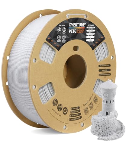 OVERTURE Rock PETG 3D Printer Filament 1.75mm, Neatly Wound Durable PETG 1kg Spool (2.2lbs), Strong Toughness Filament, Dimensional Accuracy +/- 0.02mm, Fit Most FDM Printers (Rock White)