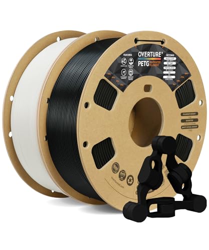 OVERTURE PETG Filament 1.75mm, 3D Printer Filament, 2kg Filament (4.4lbs), Dimensional Accuracy Probability +/- 0.02 mm, Fit Most FDM Printers (Black + White)