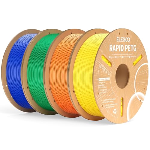 ELEGOO Rapid PETG Filament 1.75mm Bundle 4KG, High Speed 30-600mm/s 3D Printer Filament Accuracy +/- 0.02 mm, 1kg Cardboard Spool(2.2lbs) Fits for Most FDM 3D Printers(Blue,Green,Orange,Yellow)