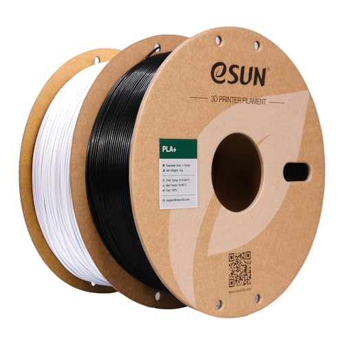 eSUN PLA+ Filament 1.75mm, 3D Printer Filament PLA Plus, Dimensional Accuracy +/- 0.03mm, 1KG per Spool, 2 Spools 3D Printing Filament, Cold White + Black