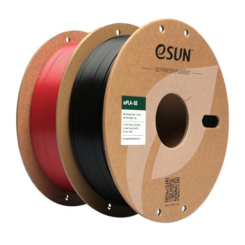 eSUN PLA Basic Filament 1.75mm, 3D Printer Filament High Speed PLA for Fast Printing, 1KG per Spool, 2 Spools High Speed 3D Printing Filament, Fire Engine Red + Black