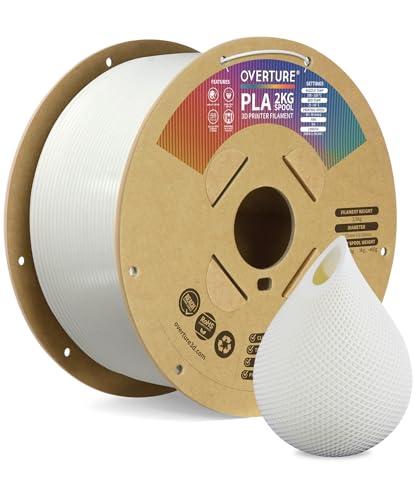 OVERTURE PLA Filament 1.75mm, Neatly Wound 3D Printer Filament 2kg Spool (4.4lbs), Dimensional Accuracy +/- 0.02 mm, Fit Most FDM 3D Printers (White 2KG-1 Pack)
