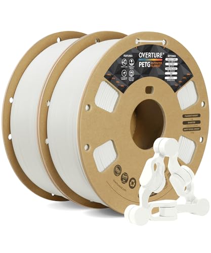 OVERTURE 2KG Bundle PETG 3D Printer Filament 1.75mm, Neatly Wound Durable PETG 2 Pack 1kg(2.2lbs), Strong Toughness Filament, Dimensional Accuracy +/- 0.02mm, Fit Most FDM Printers (White (2-Pack))