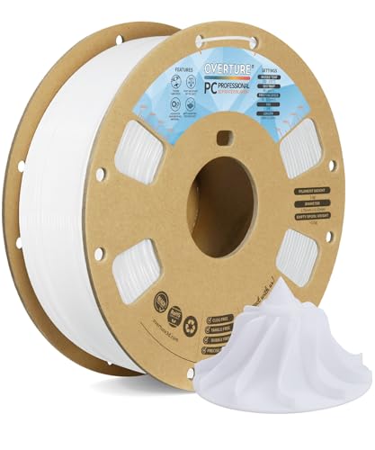 OVERTURE PC Professional Filament, Cardboard Spool, 1kg(2.2lbs), Dimensional Accuracy Probability +/- 0.02mm, Fit Most FDM Printer (White)