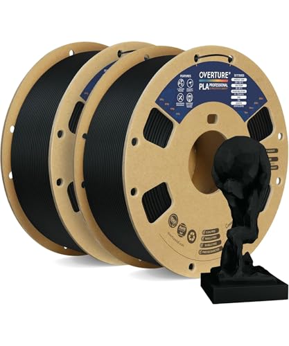 OVERTURE PLA Plus (PLA+) Filament 1.75mm, Stronger & More Durable, Professional Toughness 3D Printer Filament 1kg (2.2lbs), High Precision +/- 0.02mm, Tangle-Free (Black,2-Pack)