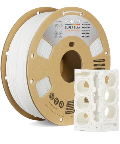 OVERTURE Super PLA+ Filament 1.75mm, Toughness Enhanced PLA Plus, Cardboard Spool, 1kg Filament (2.2lbs), Dimensional Accuracy +/- 0.02 mm (White)