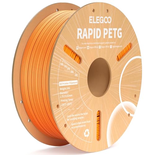 ELEGOO Rapid PETG Filament 1.75mm Orange 1KG, High Speed 30-600mm/s 3D Printer Filament Dimensional Accuracy +/- 0.02 mm, 1kg Cardboard Spool(2.2lbs) Fits for Most FDM 3D Printers