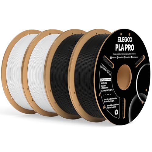 ELEGOO PLA PRO Filament 1.75mm Black & White 4KG, 30-250mm/s Printing Speed Improved Rigidity 3D Printer Filament Dimensional Accuracy +/- 0.02mm, 4pcs 1kg Spool (2.2lbs)