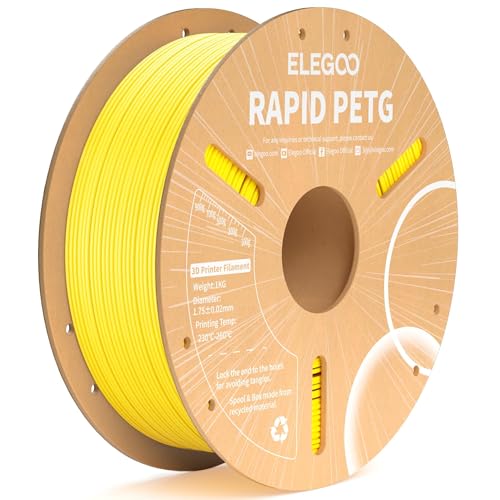 ELEGOO Rapid PETG Filament 1.75mm Yellow 1KG, High Speed 30-600mm/s 3D Printer Filament Dimensional Accuracy +/- 0.02 mm, 1kg Cardboard Spool(2.2lbs) Fits for Most FDM 3D Printers