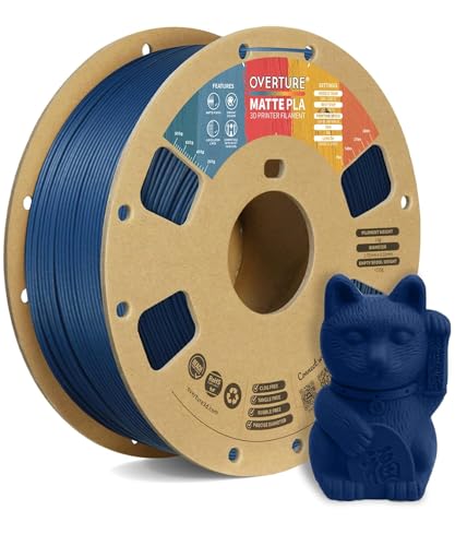 OVERTURE Matte PLA 3D Printer Filament 1.75mm, Matt Surface & Low Warping Filament 1kg Spool (2.2 lbs), Accuracy +/- 0.02 mm, Fit Most FDM Printers (Matte Navy Blue)