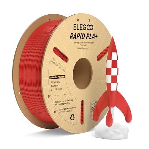 ELEGOO Rapid PLA Plus Filament 1.75mm Red 1KG, PLA+ 3D Printer Filament for 600 mm/s High Speed Printing, Dimensional Accuracy +/- 0.02 mm, 1kg Cardboard Spool(2.2lbs)