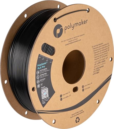 Polymaker High Speed PLA Pro Filament 1.75mm, Black PolySonic PLA Pro 3D Printing Filament 1kg - Stronger Fast Printing 3D Printer Filament Compatible with Most Printers