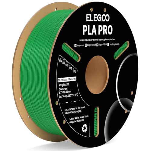 ELEGOO PLA PRO Filament 1.75mm Green 1KG, 30-250mm/s Printing Speed Improved Rigidity 3D Printer Filament Dimensional Accuracy +/- 0.02mm, 1kg Spool (2.2lbs)
