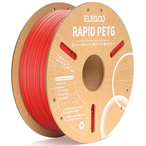 ELEGOO Rapid PETG Filament 1.75mm Red 1KG, High Speed 30-600mm/s 3D Printer Filament Dimensional Accuracy +/- 0.02 mm, 1kg Cardboard Spool(2.2lbs) Fits for Most FDM 3D Printers
