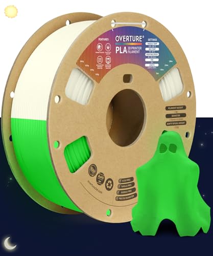 OVERTURE Glow PLA Filament 1.75mm 3D Printer Filament, 1kg Spool (2.2lbs), Dimensional Accuracy +/- 0.02 mm, Fit Most FDM Printer (Green (Glow in Dark))
