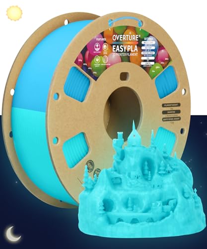 OVERTURE Glow PLA Filament 1.75mm 3D Printer Filament, 1kg Spool (2.2lbs), Dimensional Accuracy +/- 0.02 mm, Fit Most FDM Printer (Glow Blue)