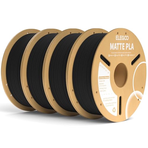 ELEGOO Matte PLA Filament Matte Black 4KG, 1.75mm 3D Printer Filament Dimensional Accuracy +/- 0.02mm, 4pcs 1kg Carboard Spool (2.2lbs) for Most FDM 3D Printers