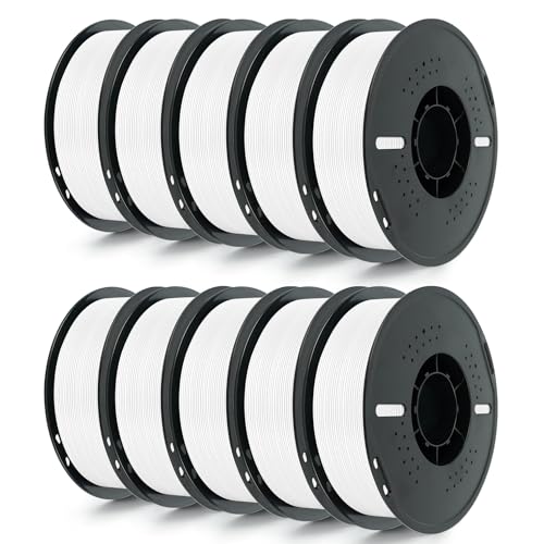 Kingroon PETG 3D Printer Filament, 10 Rolls, Dimensional Accuracy +/- 0.03 mm, 10kg Spool(22lbs), 1.75 mm, White